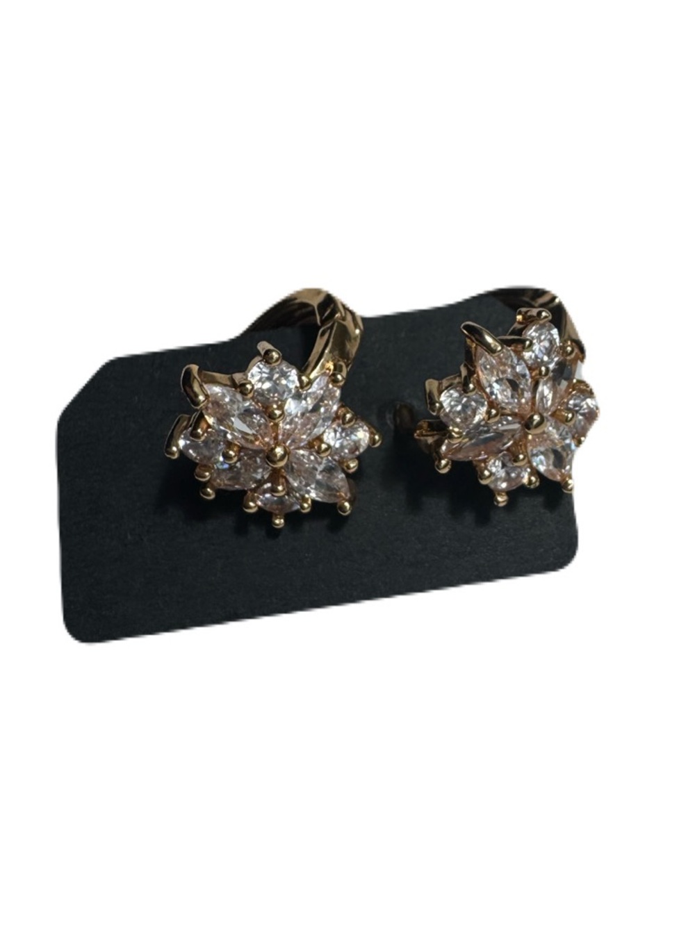 Gold-Tone Floral Crystal Huggie Earrings